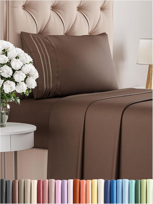 Twin Size 3 Piece Sheet Set - Comfy Breathable & Cooling Bed Sheets Set - Hotel Luxury Bedding for Women, Men, Kids, Teens, Boys & Girls - Deep Pockets, Ultra-Soft and Wrinkle Free - Oeko-Tex - Brown