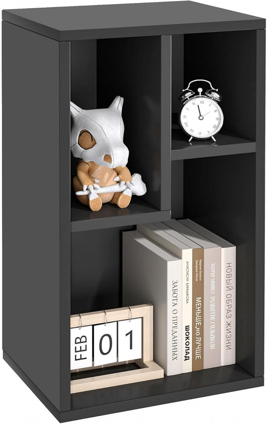 VECELO Small Bookshelf, 3 Cube Shelf, Fits Tallest Hardcovers, Horizontal Available, Modern Storage Organzier for Small Spaces, Matte Black