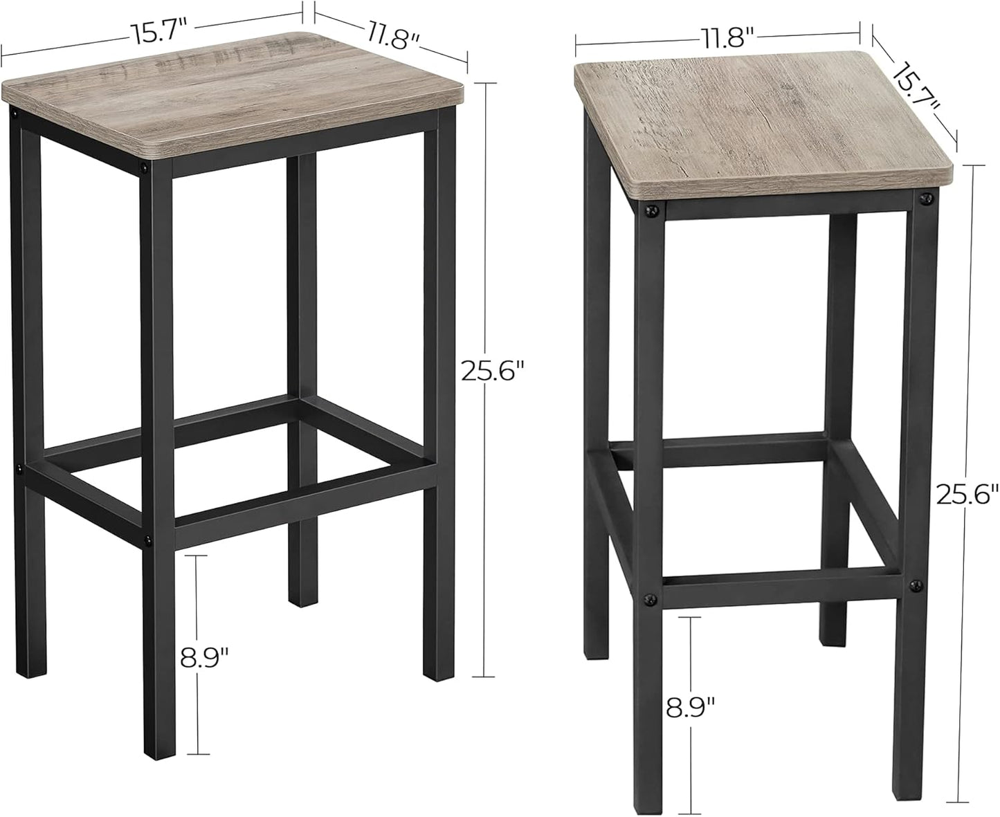 VASAGLE Bar Stools, Set of 2 Bar Chairs, Kitchen Breakfast Bar Stools with Footrest, Industrial in Living Room, Party Room, Greige and Black ULBC065B02
