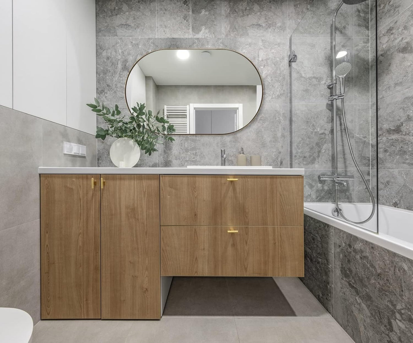 ANDY STAR Brushed Gold Bathroom Mirror, 48 x 30 Inch Oval Vanity Mirror, Brushed Brass Mirror for Wall in Stainless Steel Metal Frame 1’’ Deep Wall Mounted Horizontal/Vertical