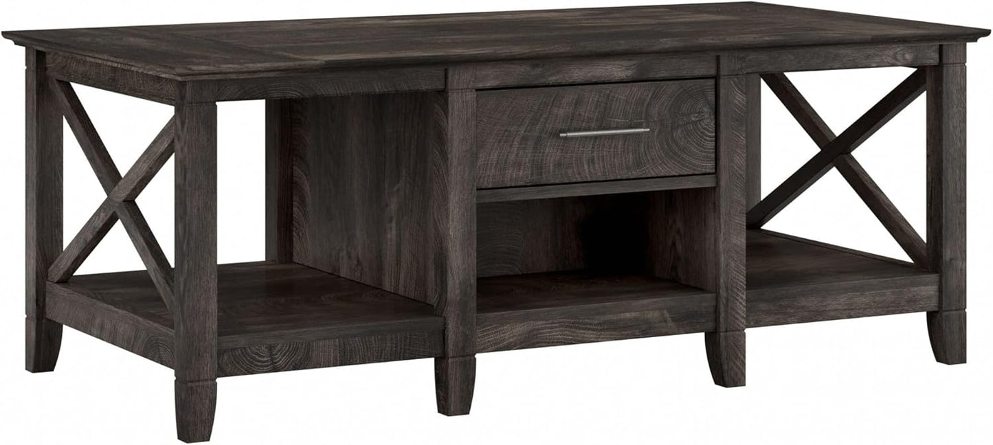 Bush Furniture Key West Coffee Table with Storage in Dark Gray Hickory