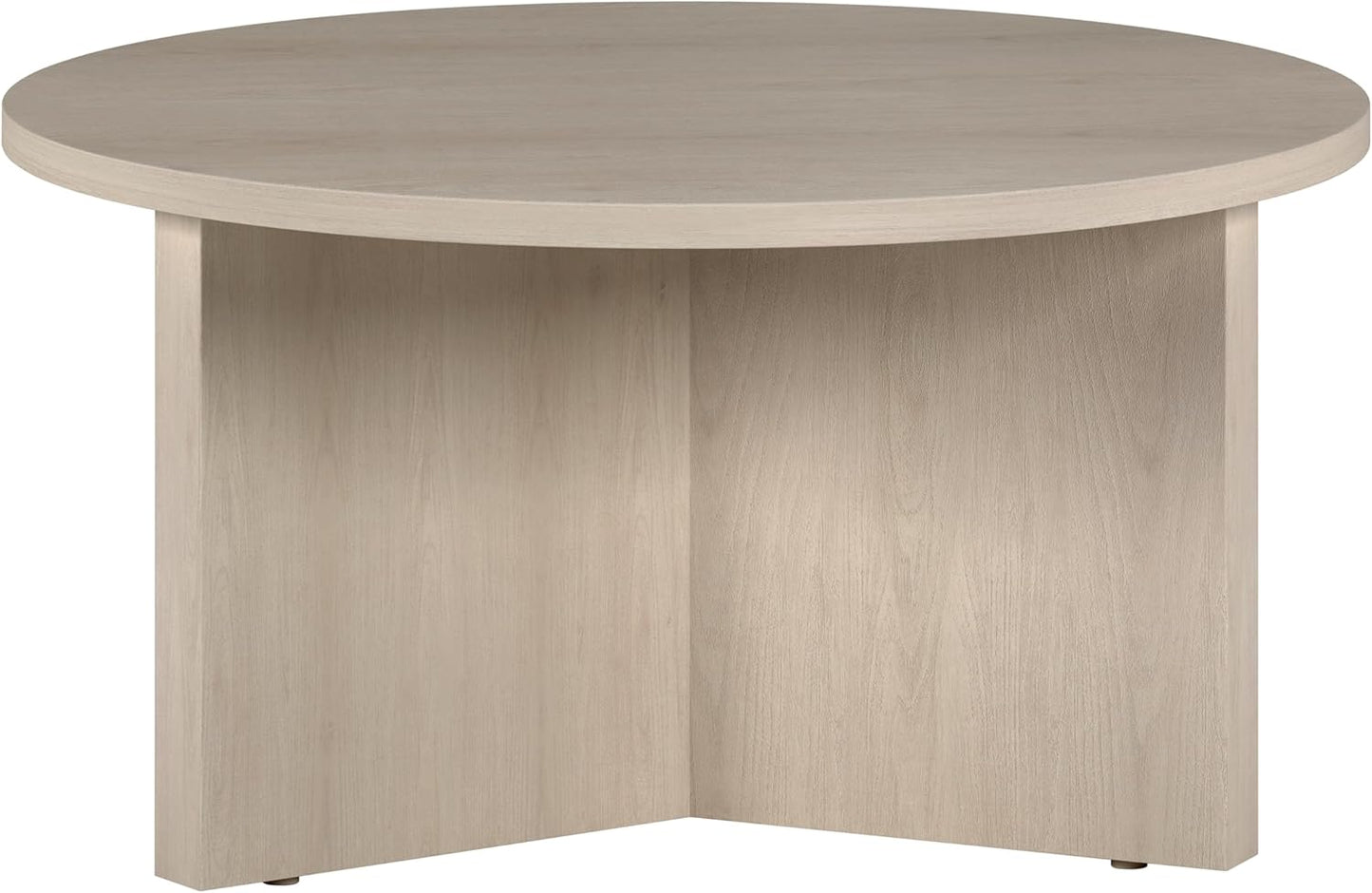 Henn&Hart 32" Round Wood Pedestal Coffee Table for Living Room, Family Room, Office, or Apartment, Alder White