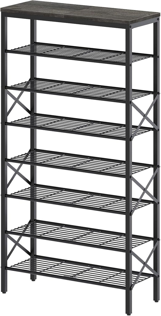 8 Tier Shoe Rack, Large Capacity Shoe Storage Organizer Holds 32 Pairs, Durable and Stable, for Entryway, Hallway, Closet, Dorm Room, Charcoal and Black SS08BC