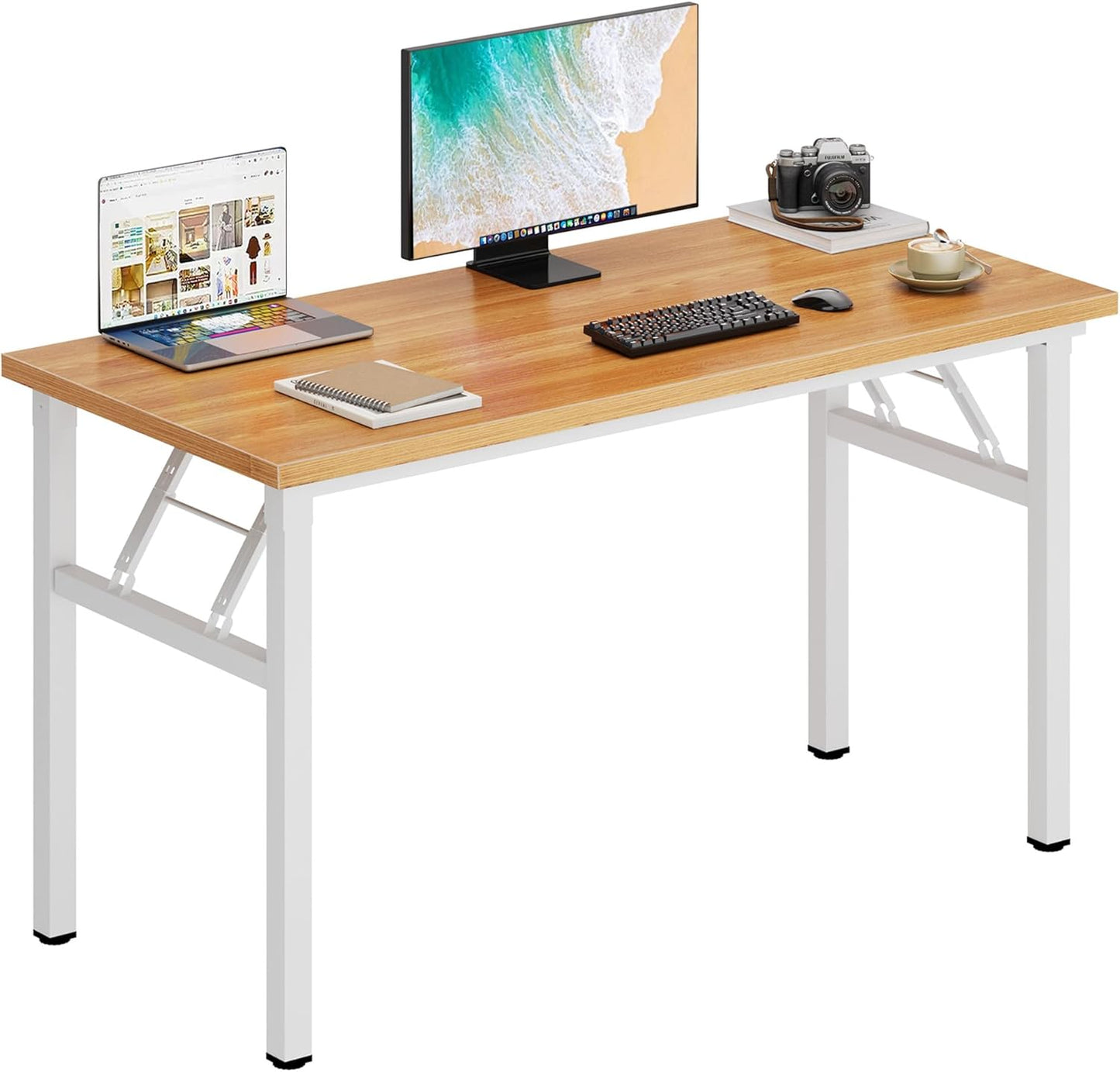 DlandHome 47 inches Folding Table Computer Desk Portable ActivityTable Conference Table Home Office Desk, Fully Assembled Teak and White DND-ND5-120TW