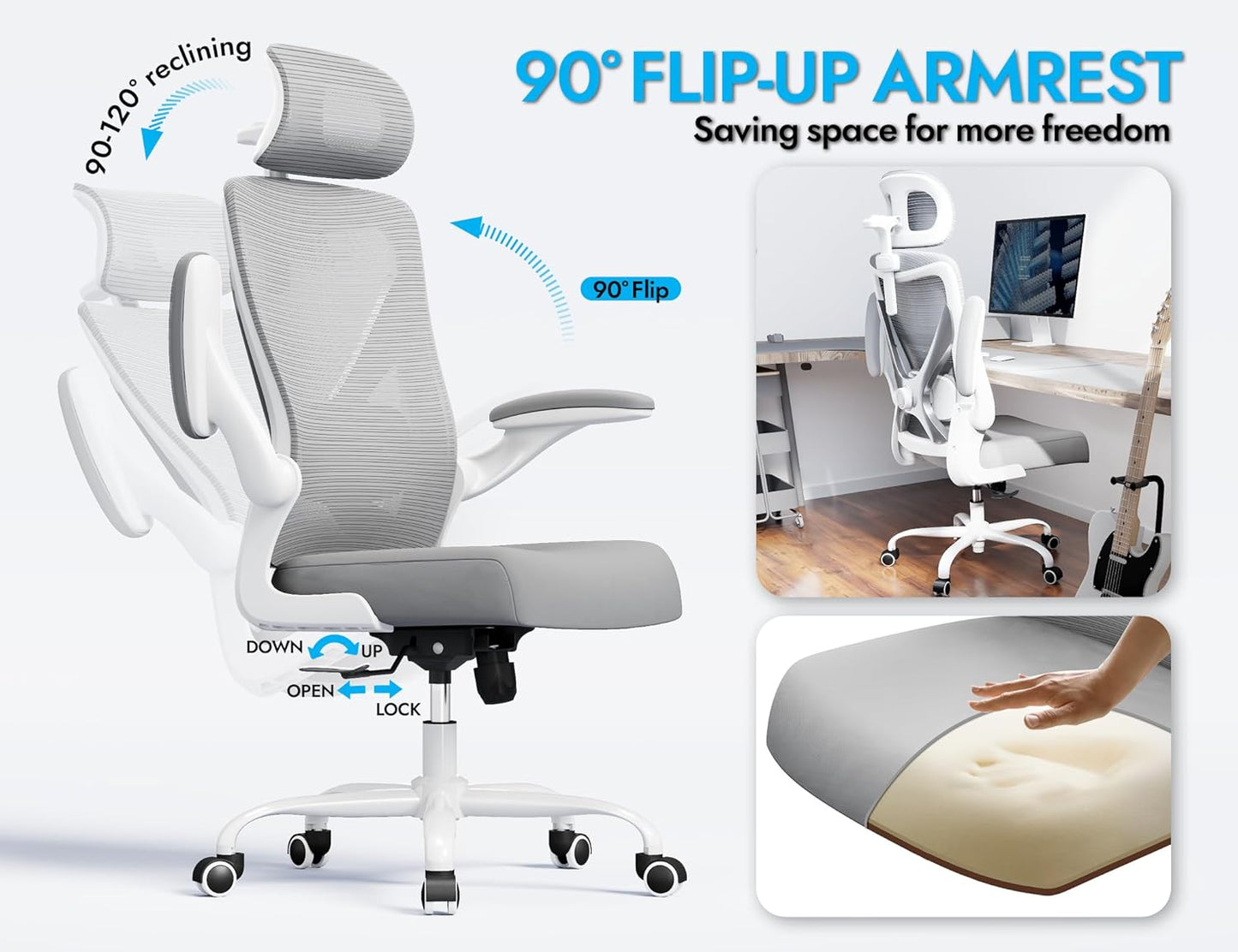 Ergonomic Office Chair - X-Shaped Computer Desk Chair Comfy, Gaming Chair, Office Chair with Lumbar Support, Mesh Office Chairs with Headrests, Desk Chair for Long Hours (White Ash)