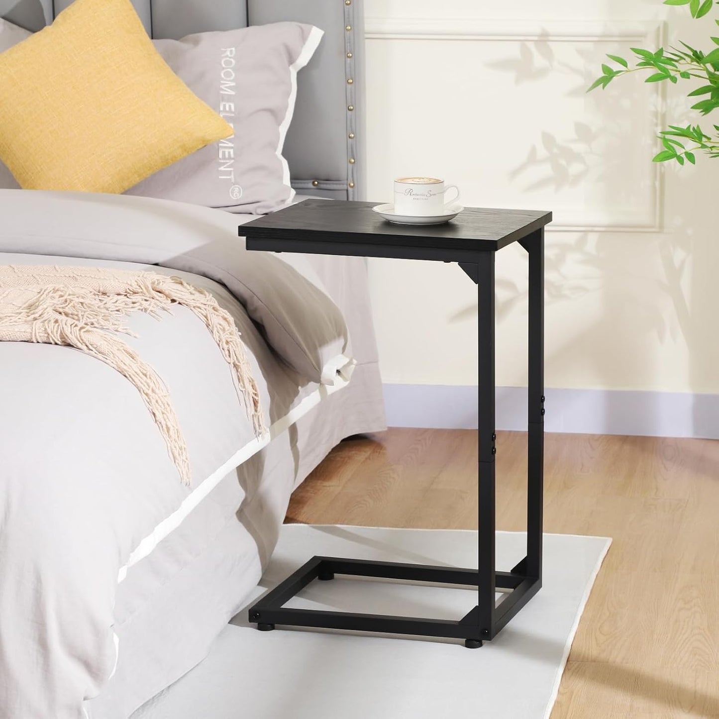 AMHANCIBLE C Shaped End Table Set of 2, Couch Tables That Slide Under, TV Tray Snack Table for Sofa, Small Side Table for Couch, Small Space, Living Room, Black, HET02CBK