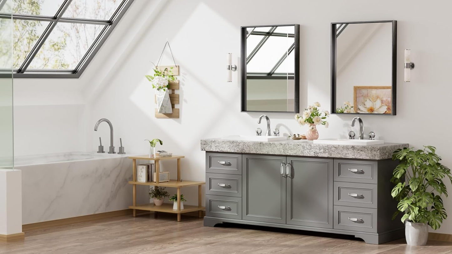 Keonjinn Black Mirror for Wall 24 x 32 Inch Rectangle Bathroom Vanity Mirror for Over Sink Metal Framed Farmhouse Mirror Square Corner Brushed Rectangular Mirror for Bathroom Sink(Horizontal/Vertical)