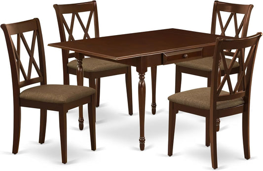East West Furniture MZCL5-MAH-C 5 Piece Kitchen Table & Chairs Set Includes a Rectangle Dining Room Table with Dropleaf and 4 Linen Fabric Upholstered Chairs, 36x54 Inch, Mahogany