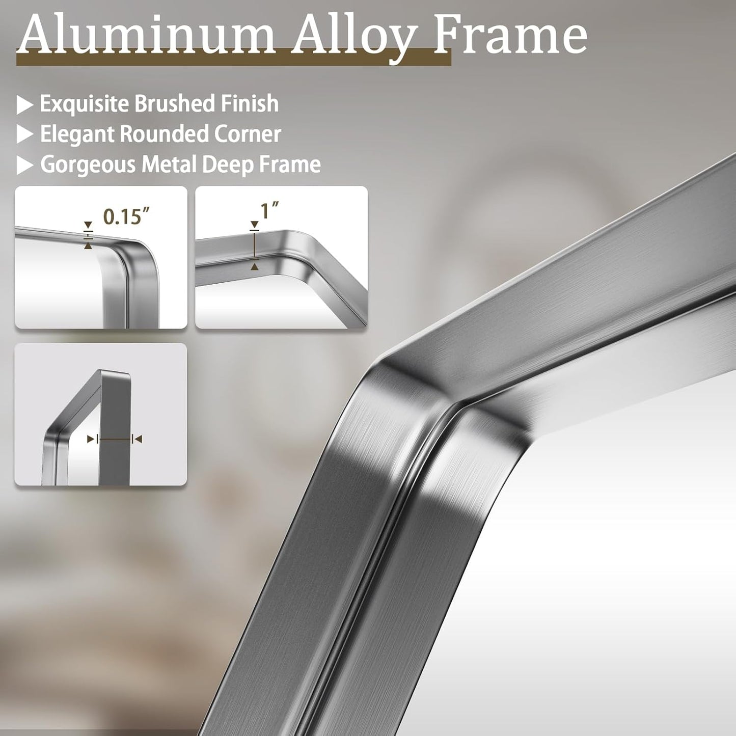 Bathroom Mirror 20x30 inch, Silver Gorgeous Deep Frame Wall Mirror, Modern Round Corner Bathroom Vanity Mirror for Bedroom, Living Room, Hanging or Leaning Horizontal or Vertical, Silver