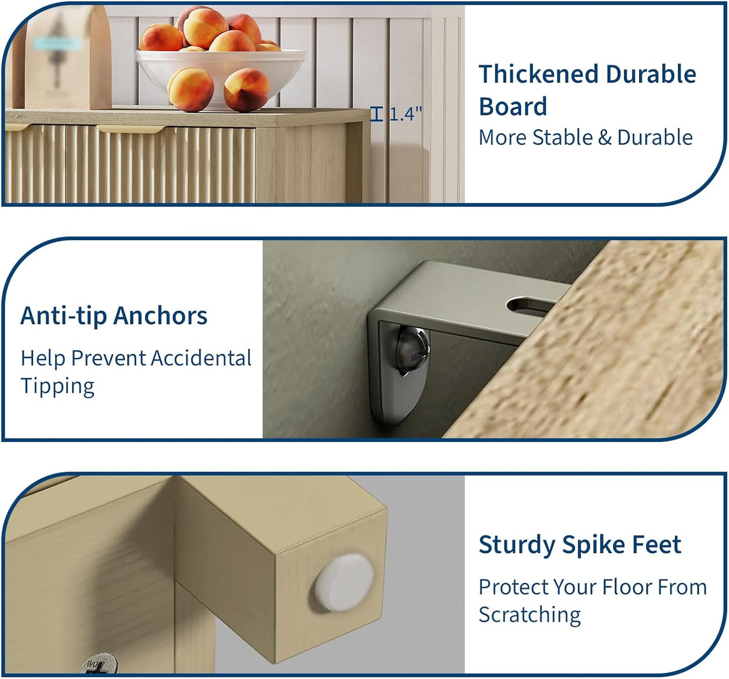 Buffet Cabinet with Storage, 55" Sideboard with 4 Doors and Adjustable Shelves, Modern Credenza Buffet Table Media Console for Dining Room Living Room Entryway, Oak