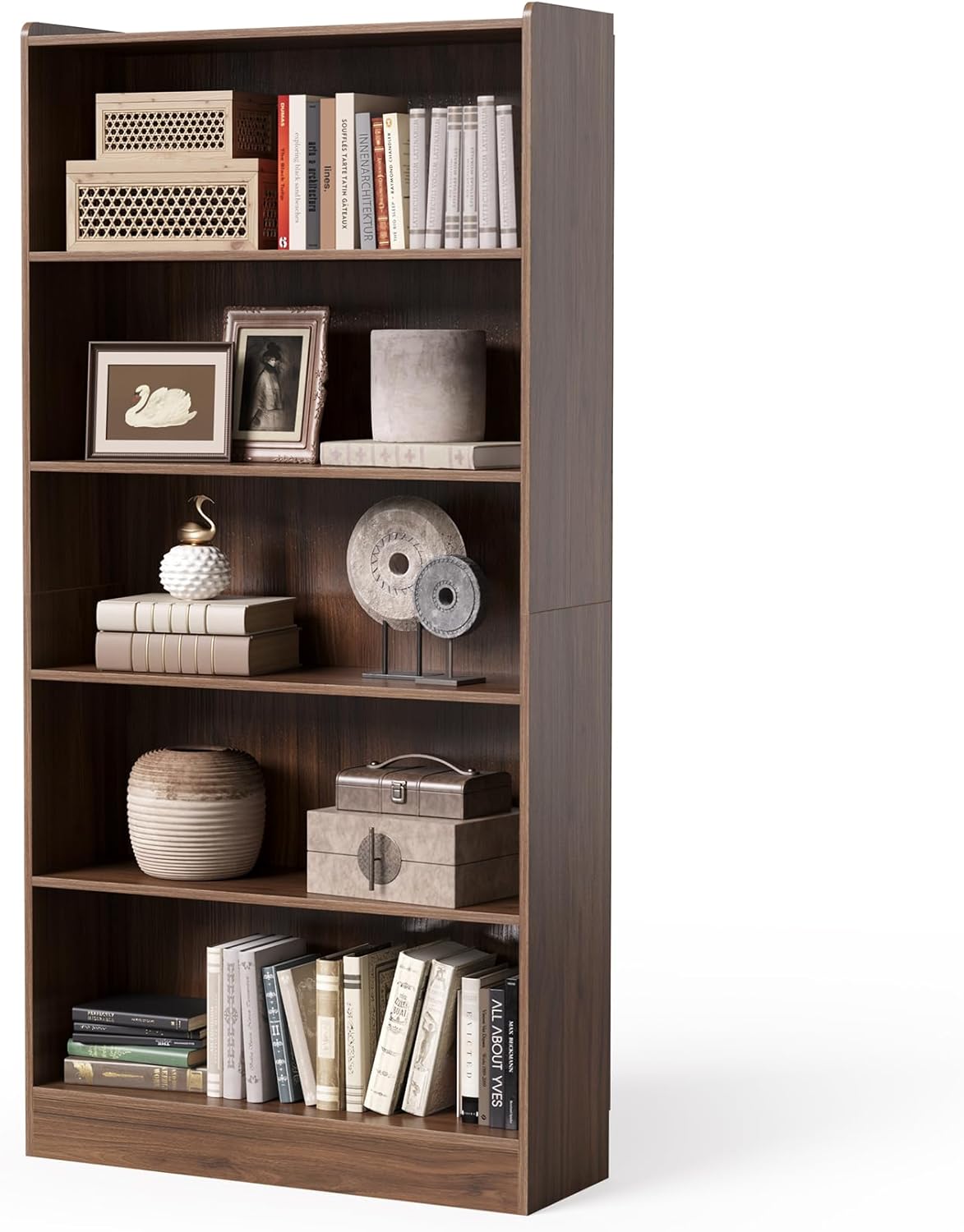 LITTLE TREE 72-Inch Tall Bookcase, 6-Tier Wooden Large Bookshelf, Wide Bookcase Bookshelves, Freestanding Modern Display Shelving Unit for Living Room, Bedroom, Office, Rustic Brown