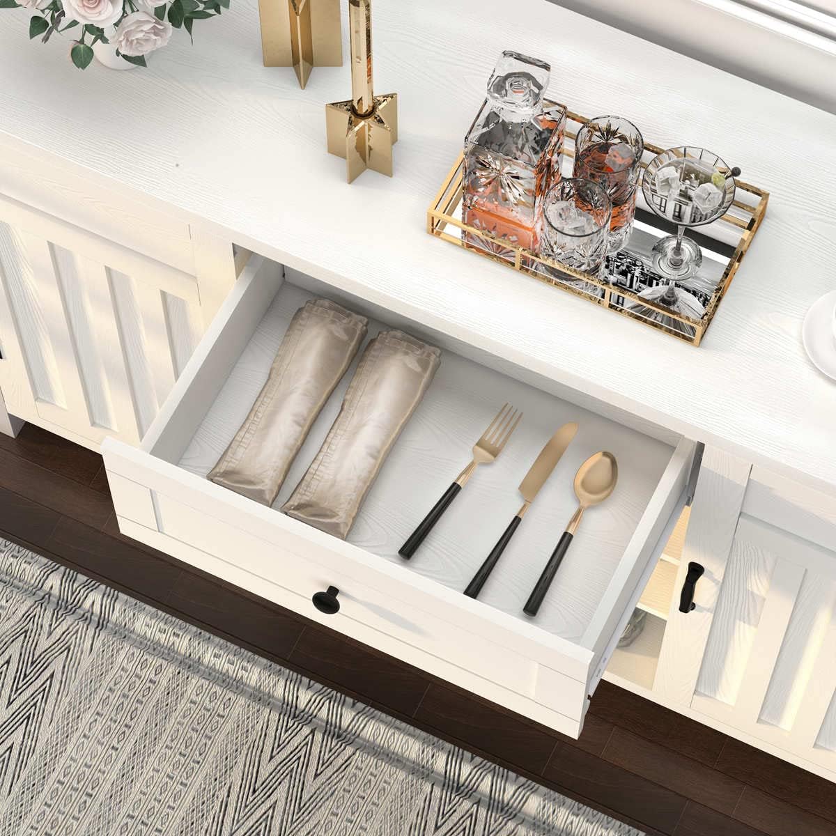 FATORRI Buffet Cabinet with Storage, Modern Coffee Bar Cabinet for Home Liquor, Sideboard Buffet Cabinets with Wine Rack, Kitchen Storage Cupboard with Drawer (White Oak)