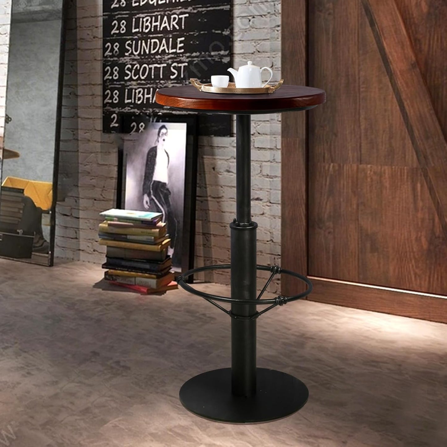 LOKKHAN 42" Tall Rustic Industrial Bar Table-19.68" Dia Round Wooden Top Metal Bar Height Adjustable Standing Pub Table-Dining Room Bistro Table-Cocktail Table (Silver,Walnut)