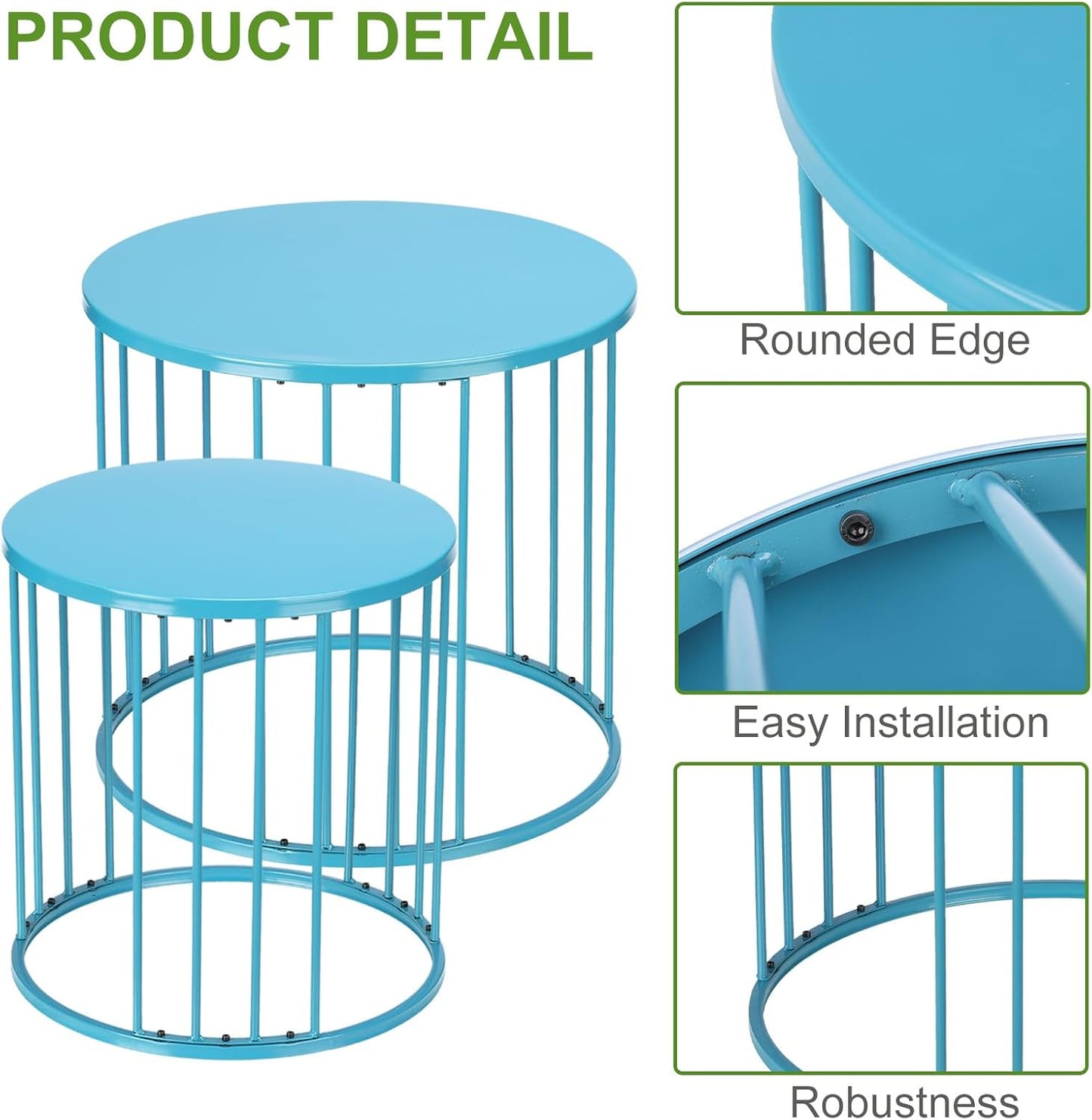 SUNNYPARK Outdoor Side Table Set of 2, Metal Circle Accent End Tables for Balcony Backyard Garden Indoor Living Room, Durable Black Nesting Coffee Tables, 20”+16” Dia