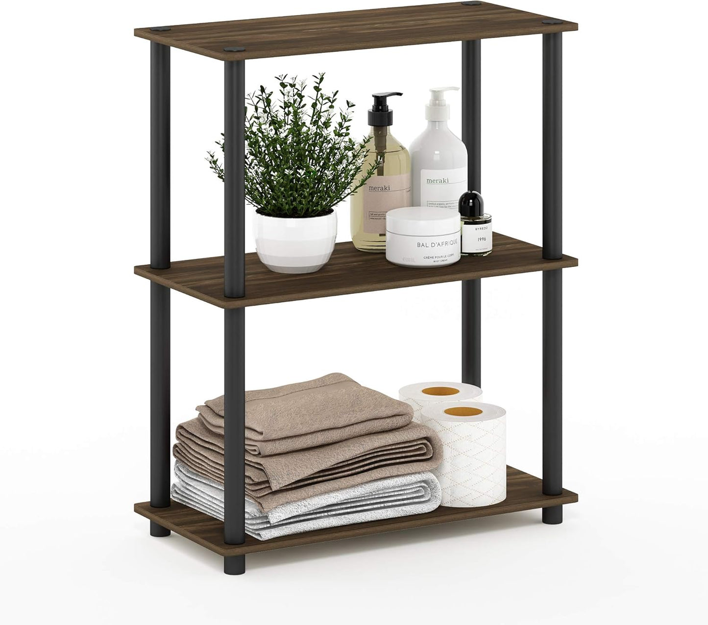 Furinno Turn-N-Tube 3-Tier Compact Multipurpose Shelf Display Rack, Columbia Walnut/Black