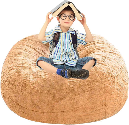 BCU Bean Bag Cover Comfy Beanbag Chair for Adults Without Filler Faux Fur Floor Chair Lazy Sofa Cover Comfy for Living Room Chairs, Orange, 3.5FT