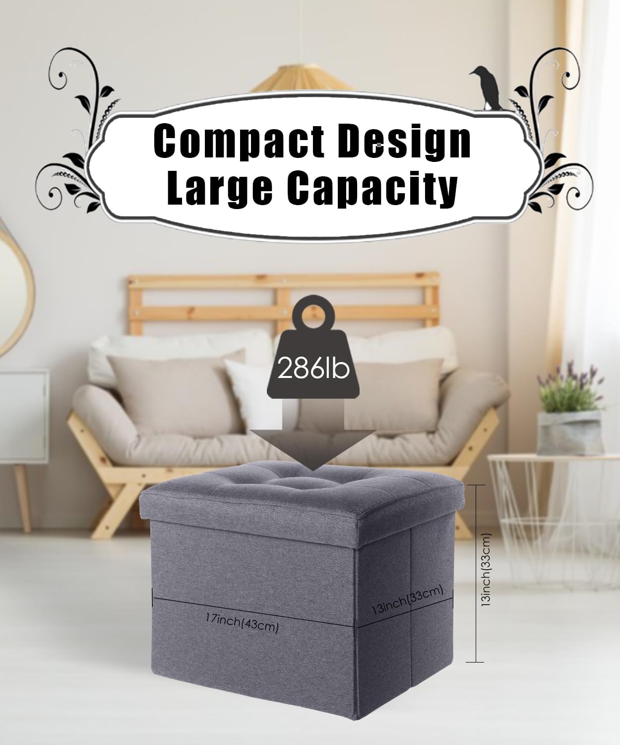 Ottoman Storage Ottoman Foot Rest Stool Foldable Bench with Storage Student Dormitory Bedroom and Entryway 17 X 13 X 13