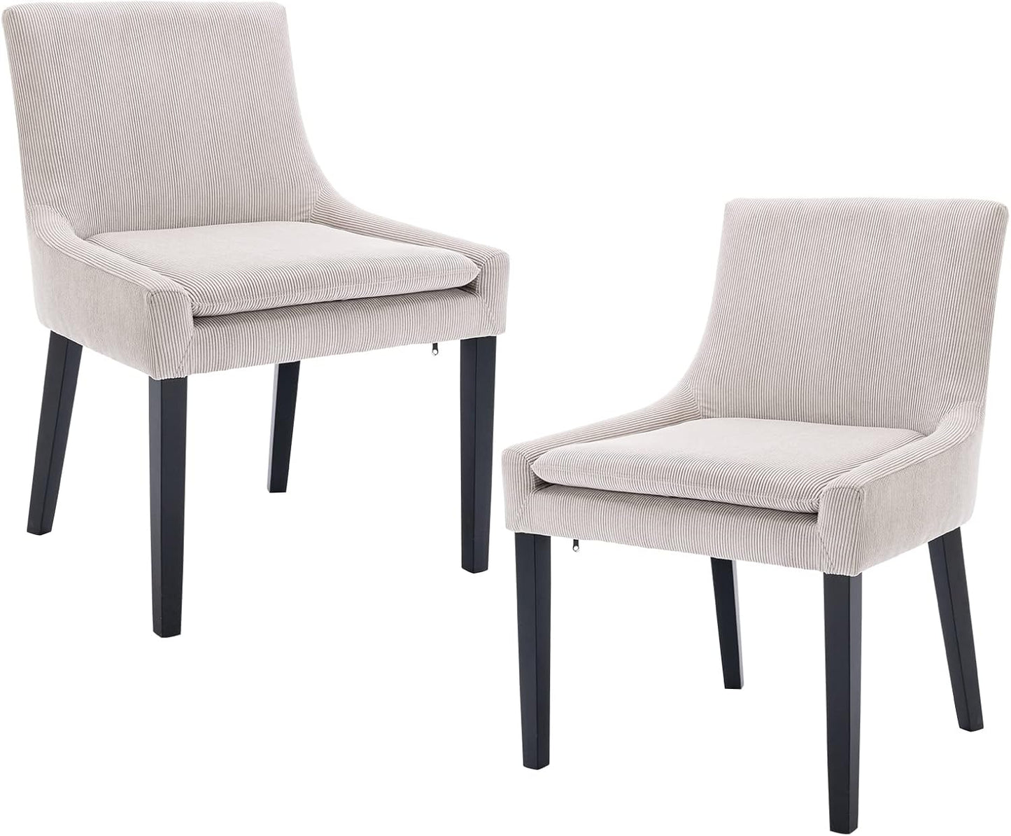 COLAMY Modern Dining Chairs Set of 2, Upholstered Corduroy Accent Side Leisure Chairs with Mid Back and Wood Legs for Living Room/Dining Room-Beige