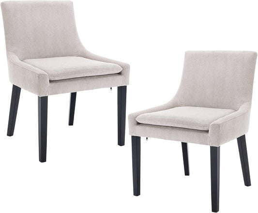 COLAMY Modern Dining Chairs Set of 2, Upholstered Corduroy Accent Side Leisure Chairs with Mid Back and Wood Legs for Living Room/Dining Room-Beige