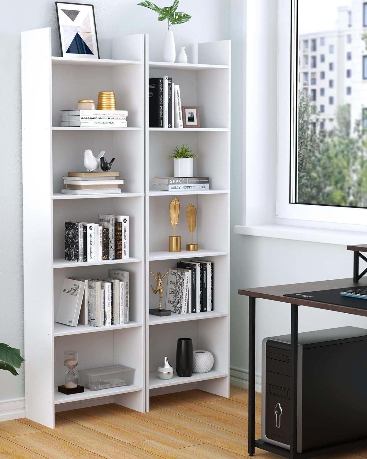 6-Tier Bookshelf, 66.9 Inches Floor Standing Bookcase, Display Storage Shelf, Corner Shelf, Home Decor Furniture for Home Office, Living Room, Bedroom, White 01103XBC