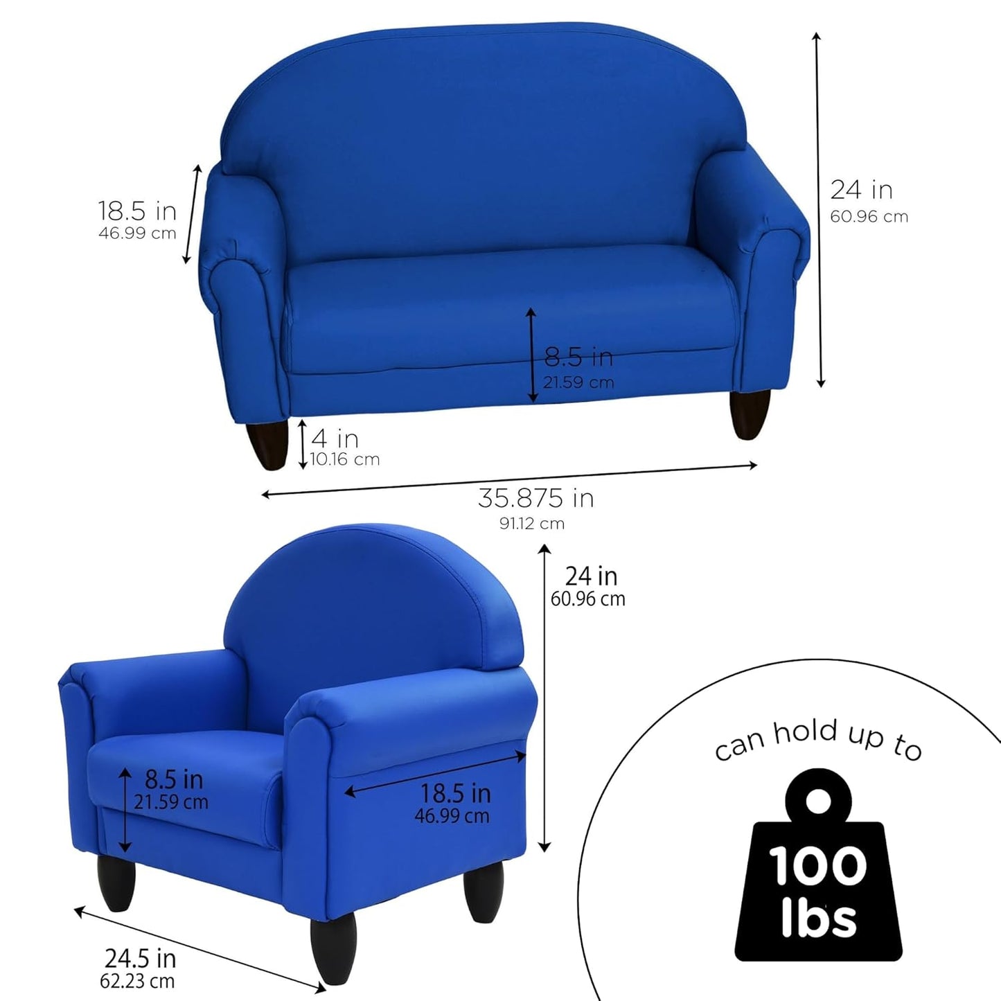 Children's Factory As We Grow Chair and Couch, Blue, CF805-309, Flexible Classroom Seating, Toddler Nursery Décor, Kids Playroom or Daycare Furniture