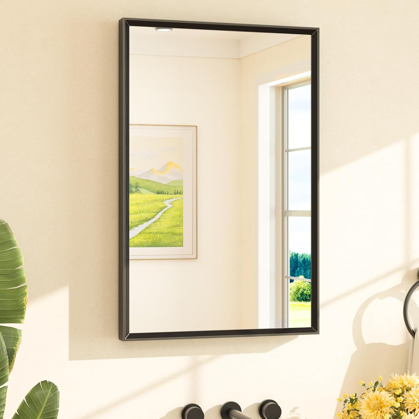 TETOTE Black Bathroom Mirror 20" x 30" Matte Black Rectangle Beveled Framed Bathroom Vanity Mirror for Over Sink, Tempered Glass, Shatterproof, Stronger Frame, Modern Farmhouse Bedroom, Entryway