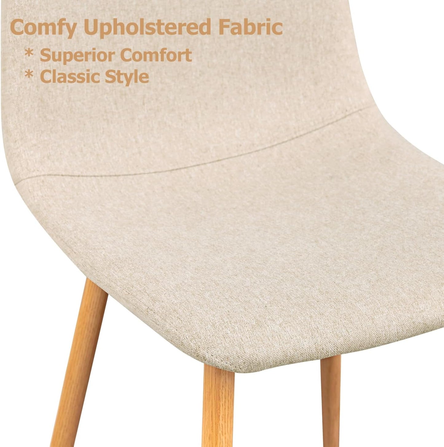 FurnitureR Dining Chairs Set of 4, Upholstered Fabric Armless Dining Room Seating, Side Chair Mid-Back with Metal Legs for Kitchen Living Room Bedroom, Light Beige