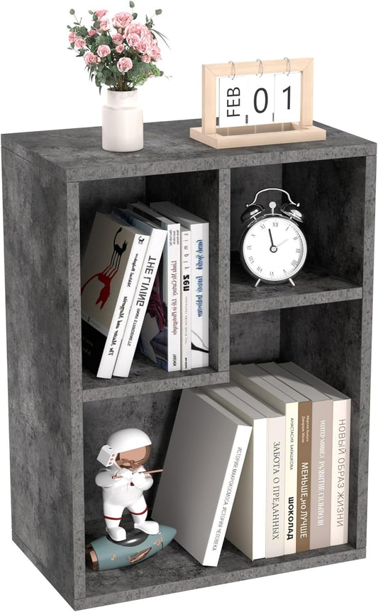VECELO 3-Cube Small Bookshelf, Modern Bookcases with Shelves Height Up to 12.8 Inches, Suit for Common Size Textbook, Vertical or Horizontal, Cubby Storage Organizer,Grey