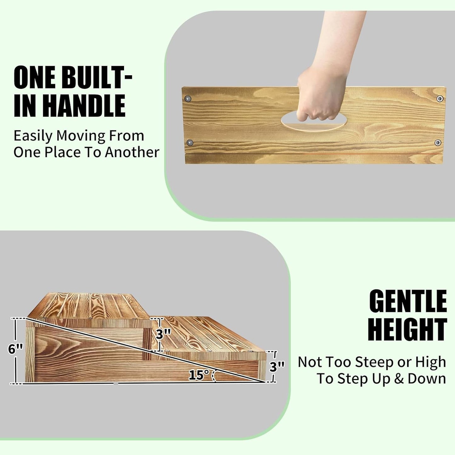 Wooden 2 Step Stool for High Beds, Moderate & Applicable 2-Step Stools for Seniors, Solid Wood steppingStool, Built-in Handle for Easy Carrying, 20.0" W