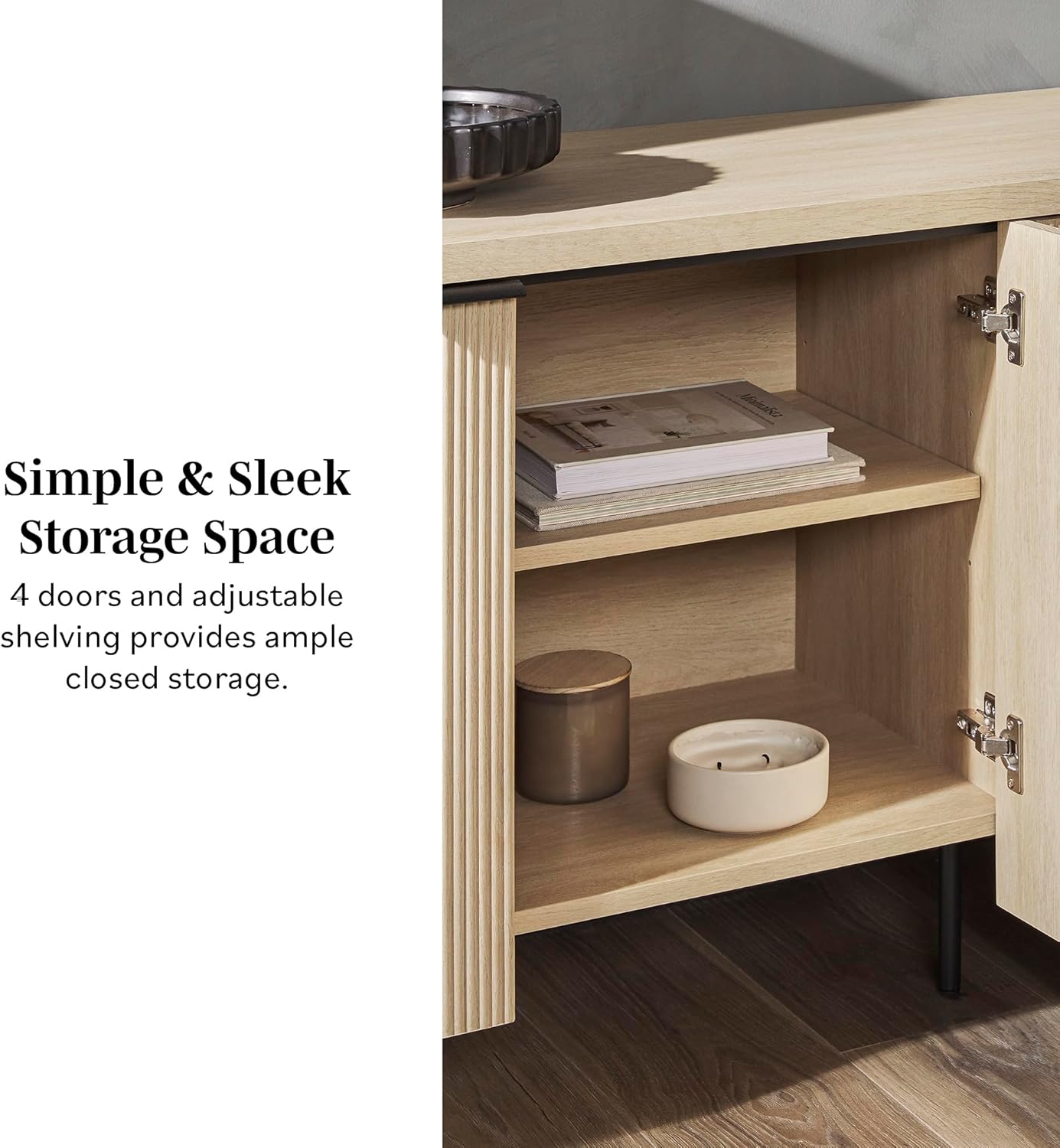 Walker Edison Reema Fluted 4-Door Kitchen Sideboard Buffet Console, 69 Inch, Coastal Oak