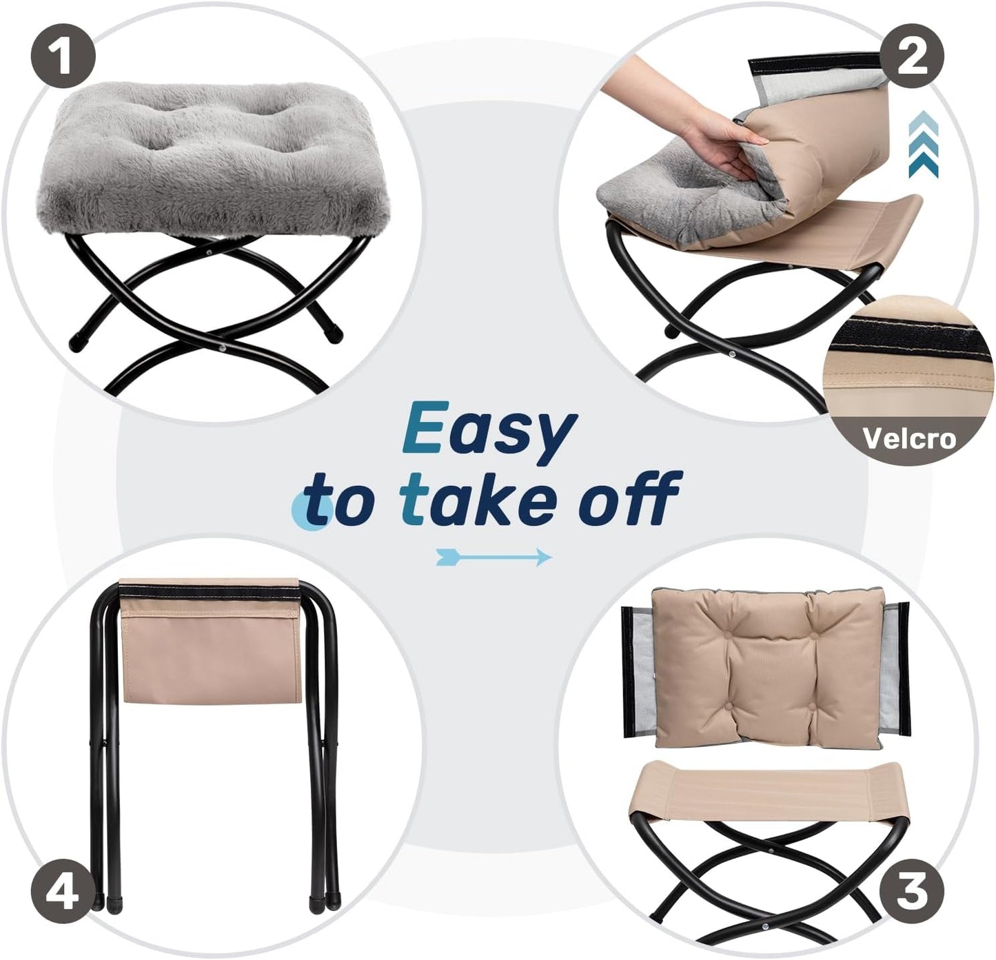 HollyHOME 15"(H) Folding Footrest Stool, Upholstered Small Foldable Ottoman, Accent Padded Sofa Foot Stool for Lazy Chair, Metal Frame Portable Foot Rest Ottoman for Home, Living Room, Bedroom, Grey