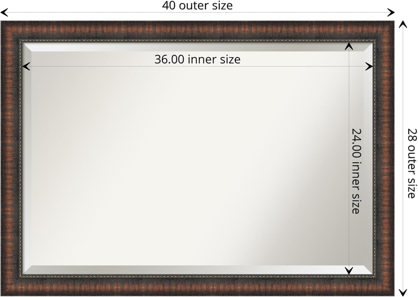 Amanti Art Brown Wall Mirror 28x40 Caleb Brown Rectangle Bathroom Mirror for Wall Decor Living Room, Large Rustic Farmhouse Frame, Hangs Horizonally and Vertically, Bathroom Decor, Beveled Edge