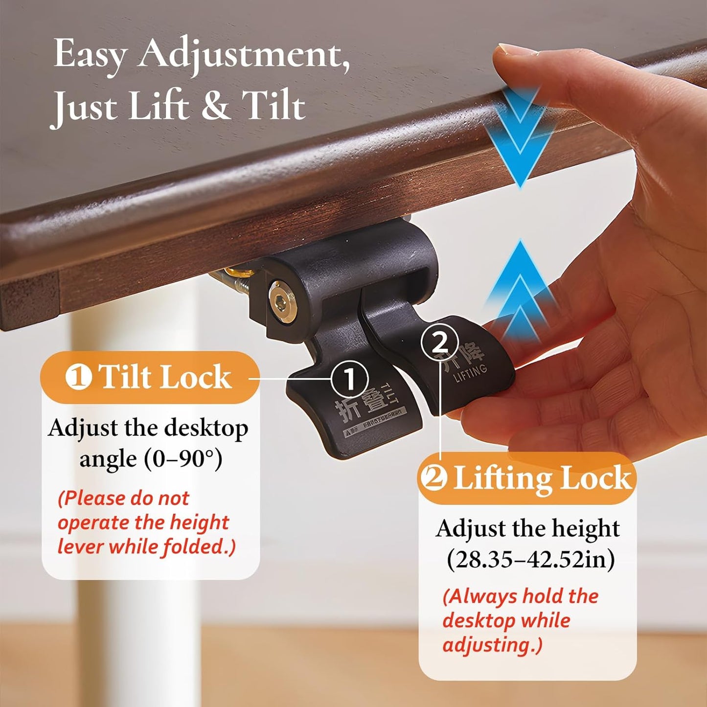 Adjustable Computer Desk, Solid Wood Folding Desk with Wheels, Mobile Home Office Laptop Table, Sit Stand Workstation, Rolling Desk, 28.35-42.52 H x 31.5 W x 19.69 D Inches, Walnut