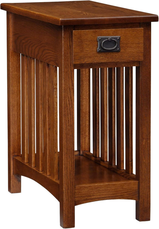 Leick Home Mission Impeccable Coffee Table, Solid Wood with 2 Drawers & Shelf, Medium Oak Finish, Blackened Hardware, Slatted Sides, Easy Assembly, 48 in W x 24 in D x 19 in H, 8204