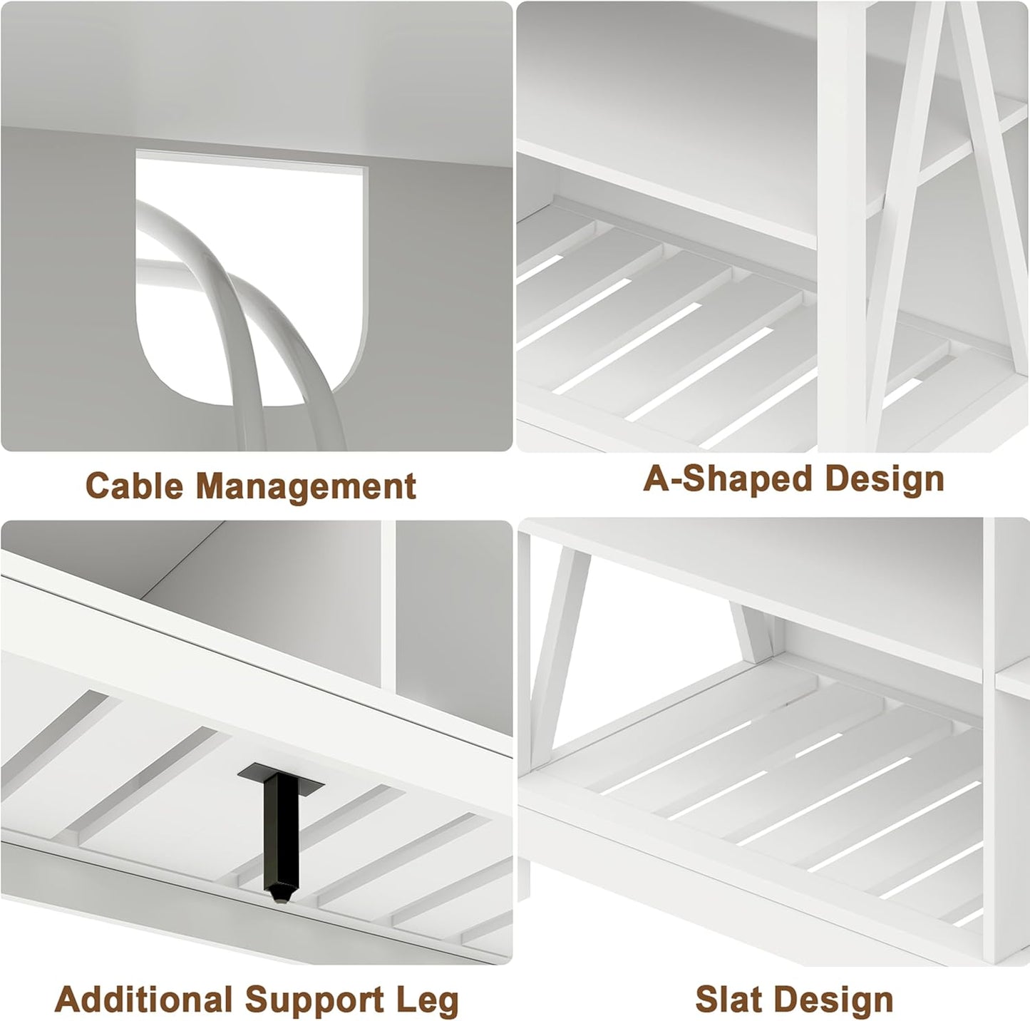 ChooChoo Farmhouse TV Stand for TVs up to 55 Inch, Modern Entertainment Center with 4 Open Shelves & Built-in Cable Holes, Media TV Console for Living Room, Bedroom, White