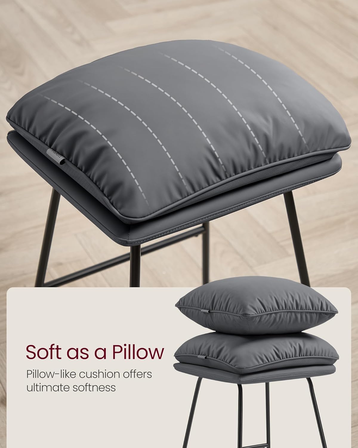 VASAGLE Bar Stools Set of 2, Counter Height Bar Stools, Leather Counter Stools Barstools with Soft Cushion and Metal Sled Legs, 25.6 Inches Bar Height Bar Chairs for Kitchen Island, Slate Gray