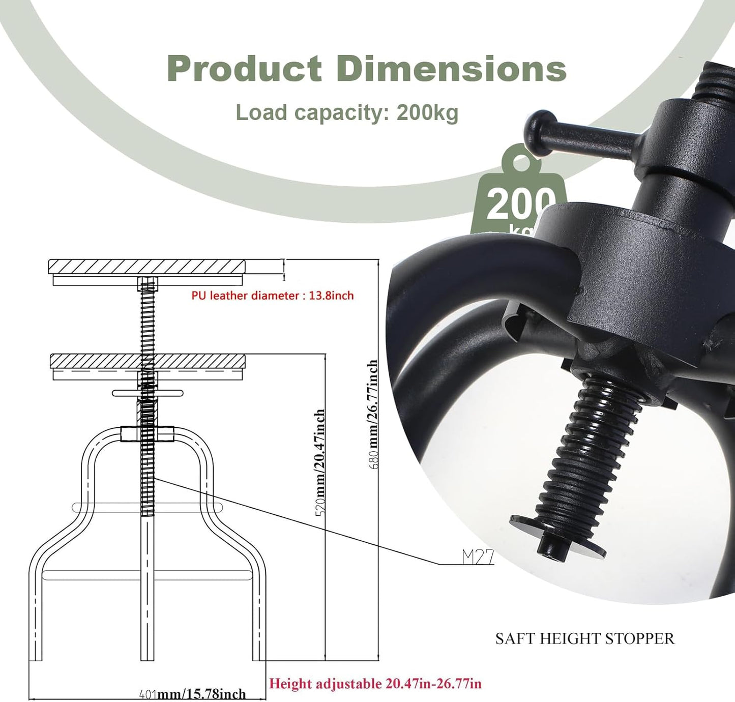Diwhy Industrial Vintage Counter Stool, Kitchen Counter Height Adjustable Swivel Chair, Metal Frame Stool, 20.47-26.77 Inch, Fully Welded Base, Set of 2