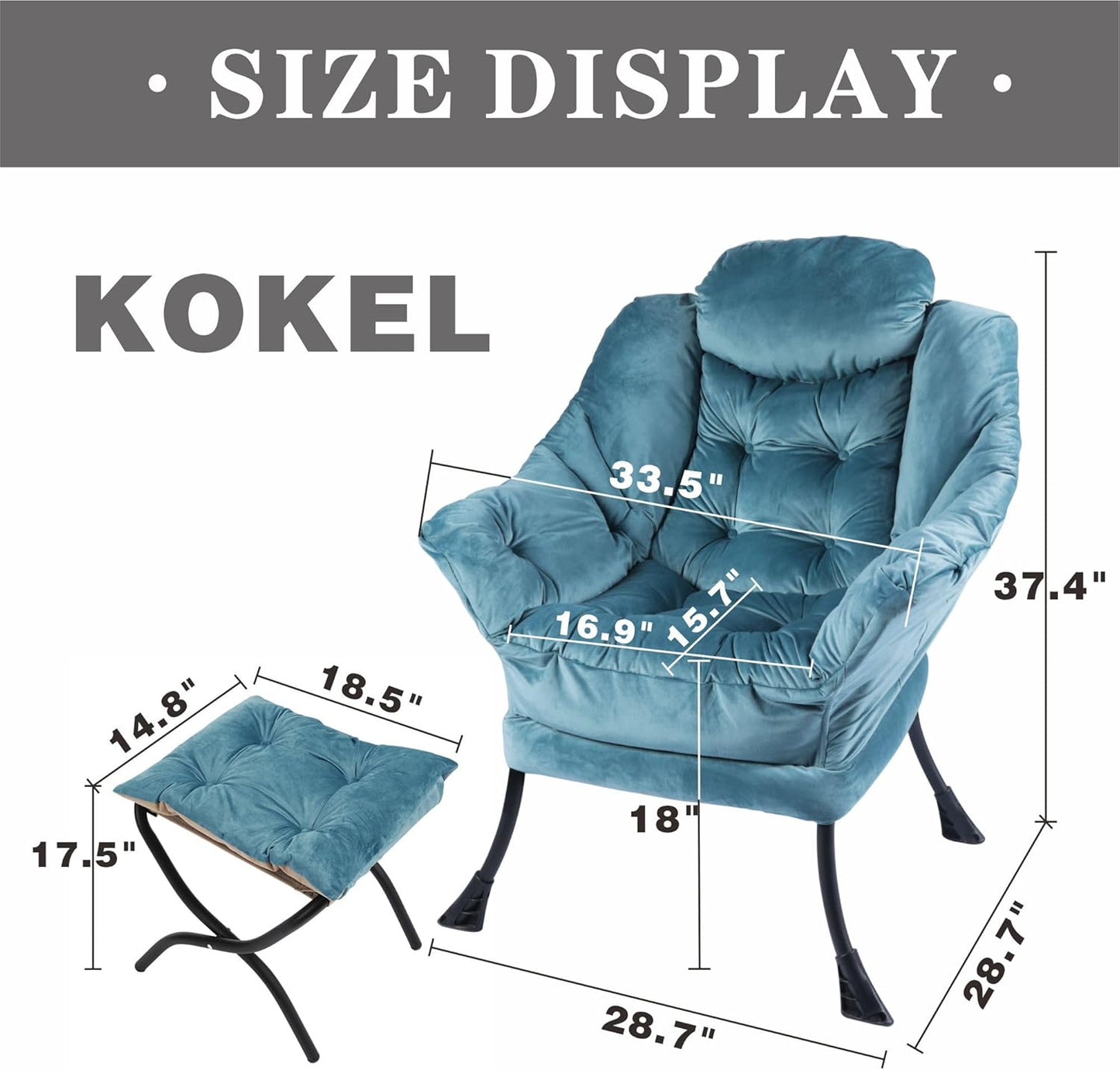 Lazy Chair with Folding Ottoman,Living Room Chairs, Accent Contemporary Lounge Chair, Single Steel Frame Leisure Sofa Chair with Armrests and A Side Pocket (DL60GREEN)