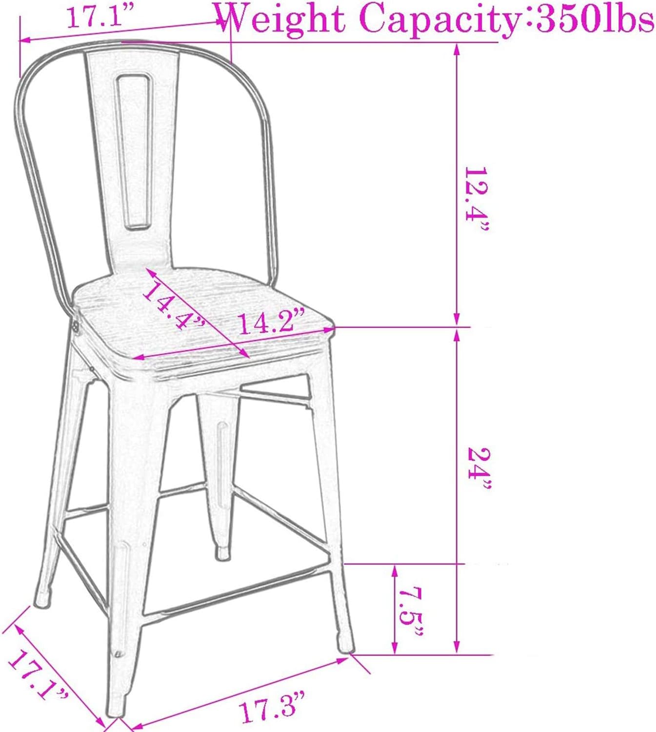 Changjie Furniture 24 Inches Metal Barstools Set of 4 Counter Height Bar Stools Industrial Stools with Backs High Back Chairs for Kitchen Island (24 Inch, Rusty)