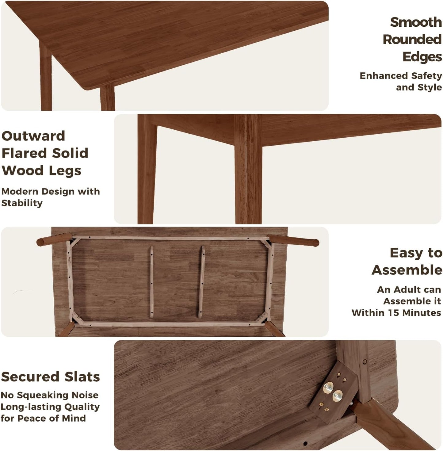 DELAVIN 59" Large Solid Wood Dining Table for 4-6 People, Mid Century Modern Oak Dining Room Table, Farmhouse Rectangular Kitchen Table for Dining Room, Living Room, Easy Assembly, Walnut