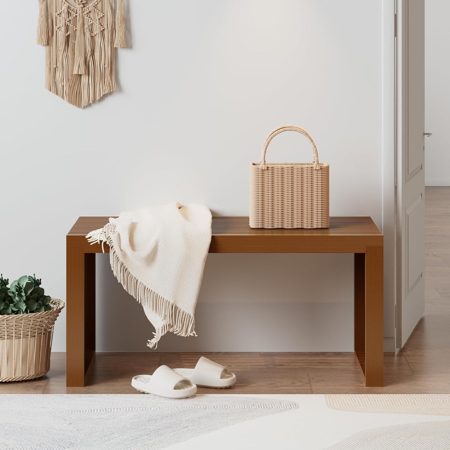 Bamboo Dining Bench Indoor Long Entryway Shoe Rack Bench,Outdoor Modern Wood Benches 35 Inch Bamboo Bench for Living Room Hallway Bedroom Bathroom