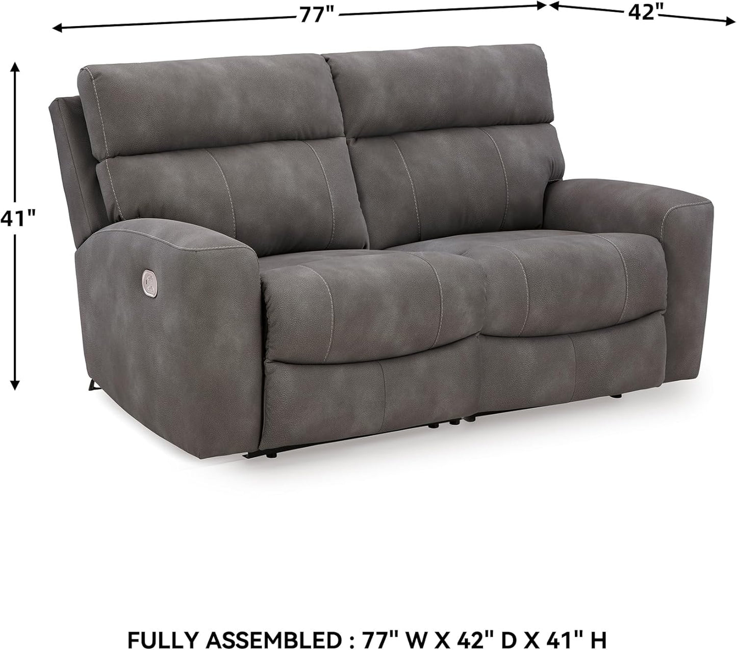Signature Design by Ashley Next-Gen DuraPella Contemporary Faux Leather Modular Wall Hugger 2-Piece Power Reclining Sectional Loveseat with Adjustable Headrest and USB Ports, Gray