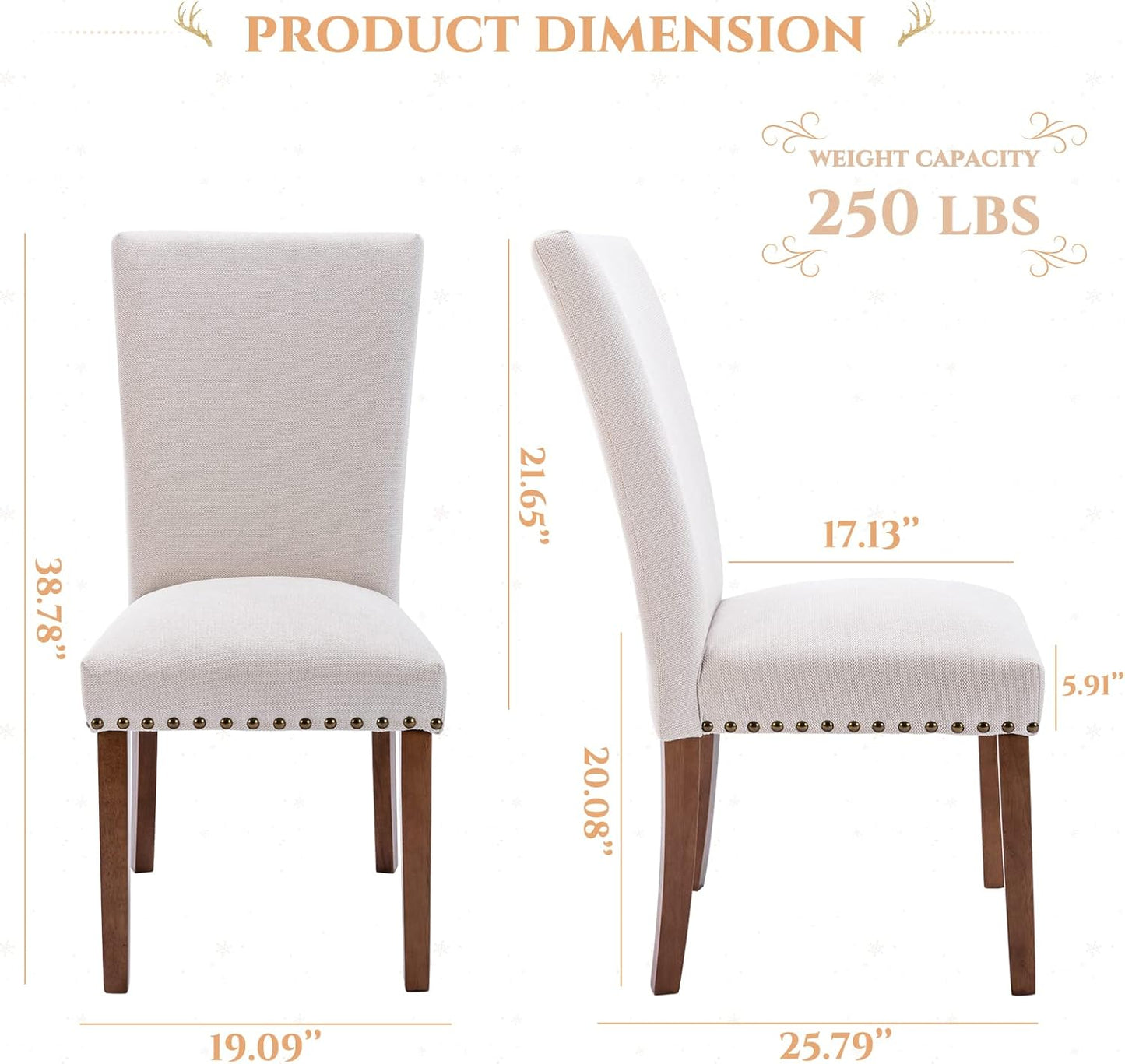 COLAMY A420-FBEI-4 Dining Chairs, Set of 2, Beige