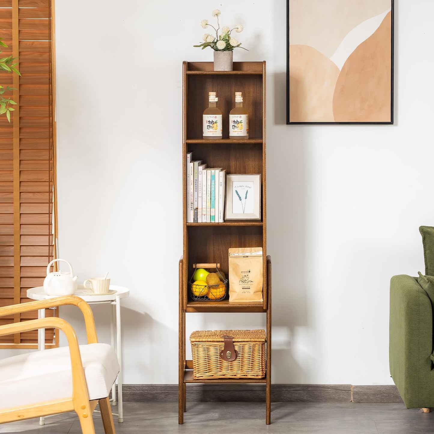 4 Tier Bamboo Bookcase, Classical Modern Bookshelf, Dispaly Shelves, Bamboo Wood Organizer Book Shelf for Living Room Home Office-Walnut, Large