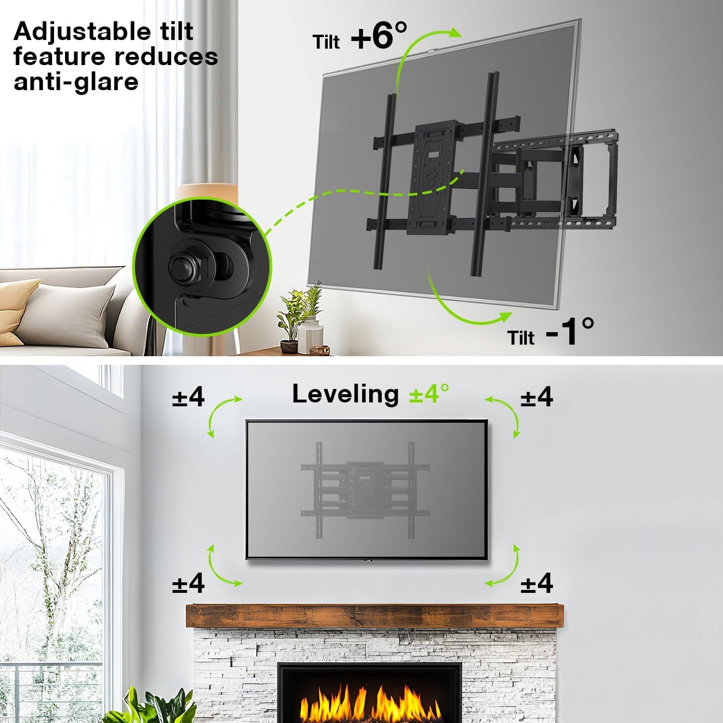 TV Wall Mount for 32"-100" up to 220 lbs, USX MOUNT Full Motion TV Mount with Swivel Tilt Dual Articulating Arms, Pre-Assembled Universal Wall Bracket, Max VESA 800x600mm, 12″-24″ Wood Studs