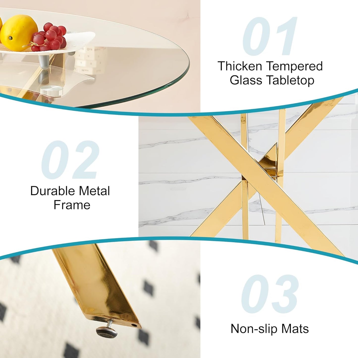 Dining Table for 4 Modern Round Dining Table 35.43" Kitchen & Dining Room Tables with Metal Legs and Glass Tabletop for Dining Room and Apartment, Gold