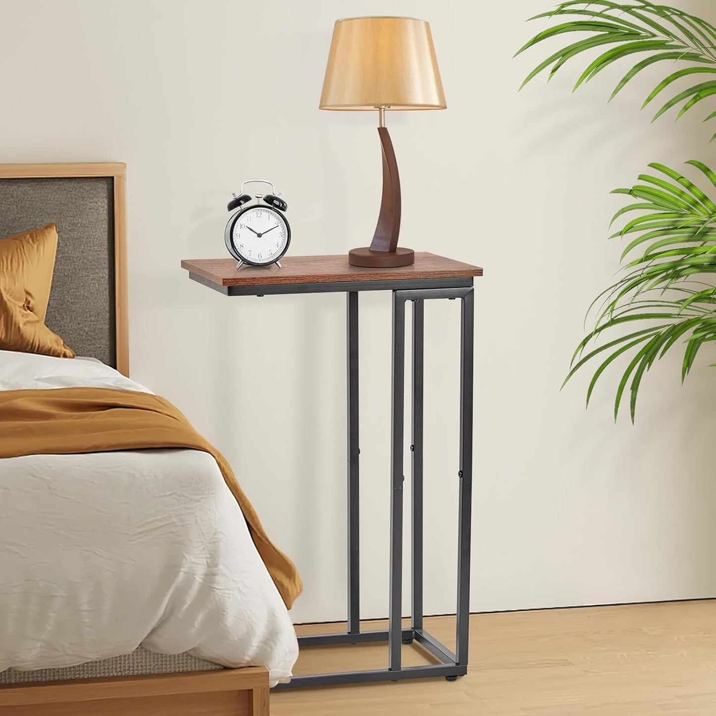 C-Shaped End Table, TV Tray Set of 2, Couch Side Laptop Table, for Living Room, Bedroom, Small Spaces, Rustic Brown and Black, 2 Pack