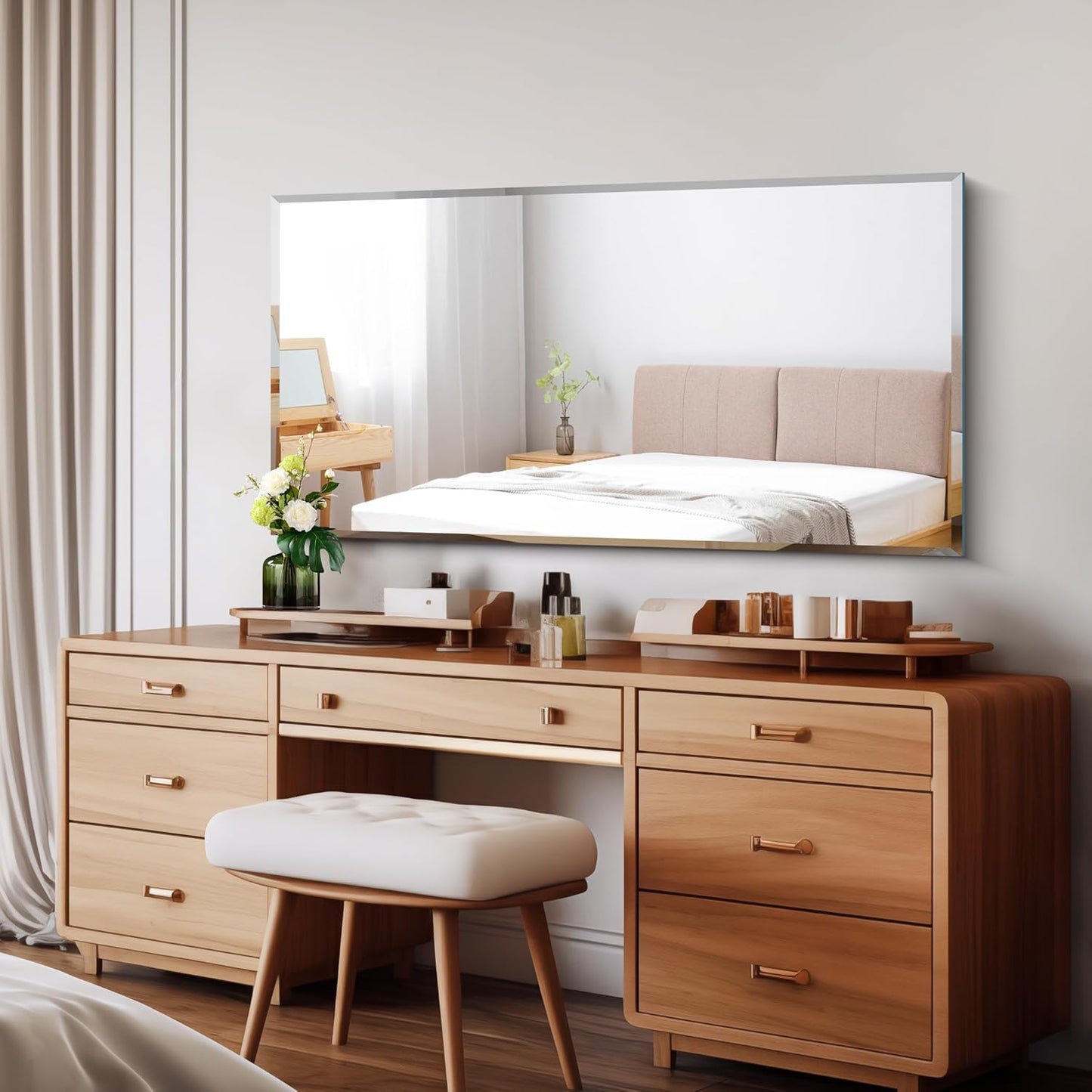 24x48 Large Beveled Mirror, Frameless Beveled Bathroom Mirrors for Over Sink, Upgraded Shatterproof Beveled Vanity Mirror for Bathroom,Bedroom,Living Room and Entryway