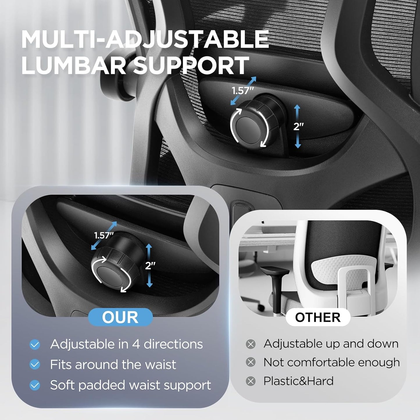 Ergonomic Office Chair with Footrest,Ultra Thick Reclining Office Desk Chair with Adjustable 2D Lumbar Support and Headrest,Spring Cushion,High Back Premium Mesh Computer Chair Office Chairs,Black