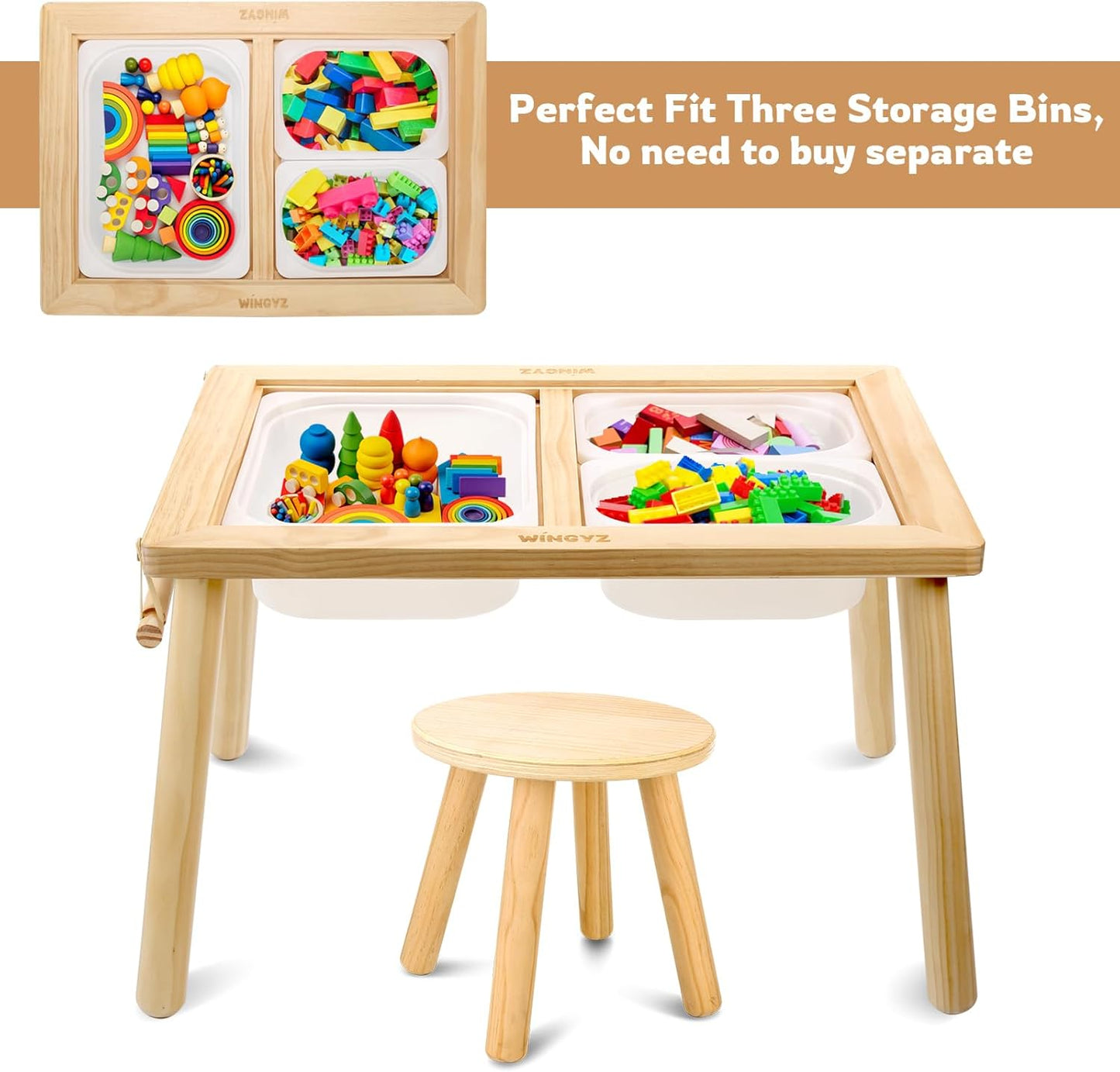 wingyz Sensory Table and Chair Set, 3 in 1 Kids Table for Play Study Art Dining Toys Storage, Sensory Activity Tables for Toddler with Storage Bins, Children's Gifts for Boys and Girls